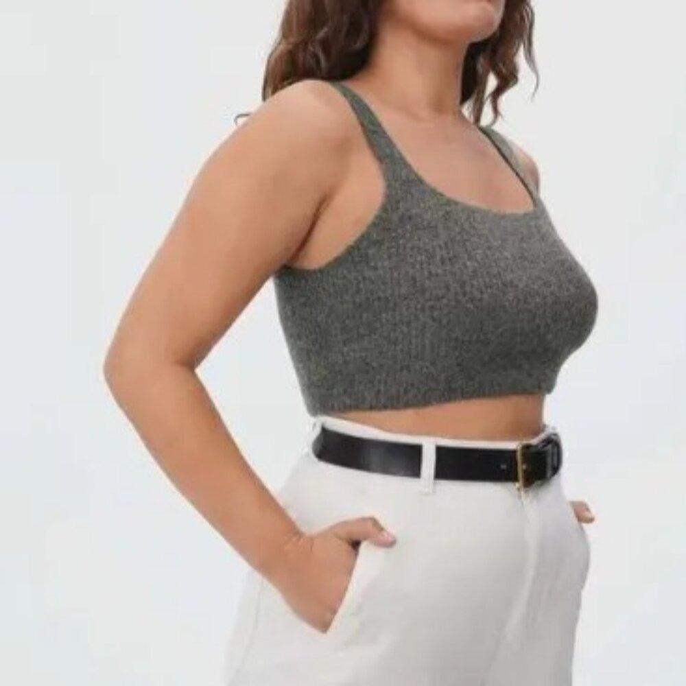 Everlane Womens The Cozy-Stretch Crop Tank~Size L~Charcoal Grey Wool   L15 11